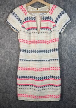 Trina Turk Angela Tweed Shift Dress Cap Sleeve Size 2 Lined Front Pocket